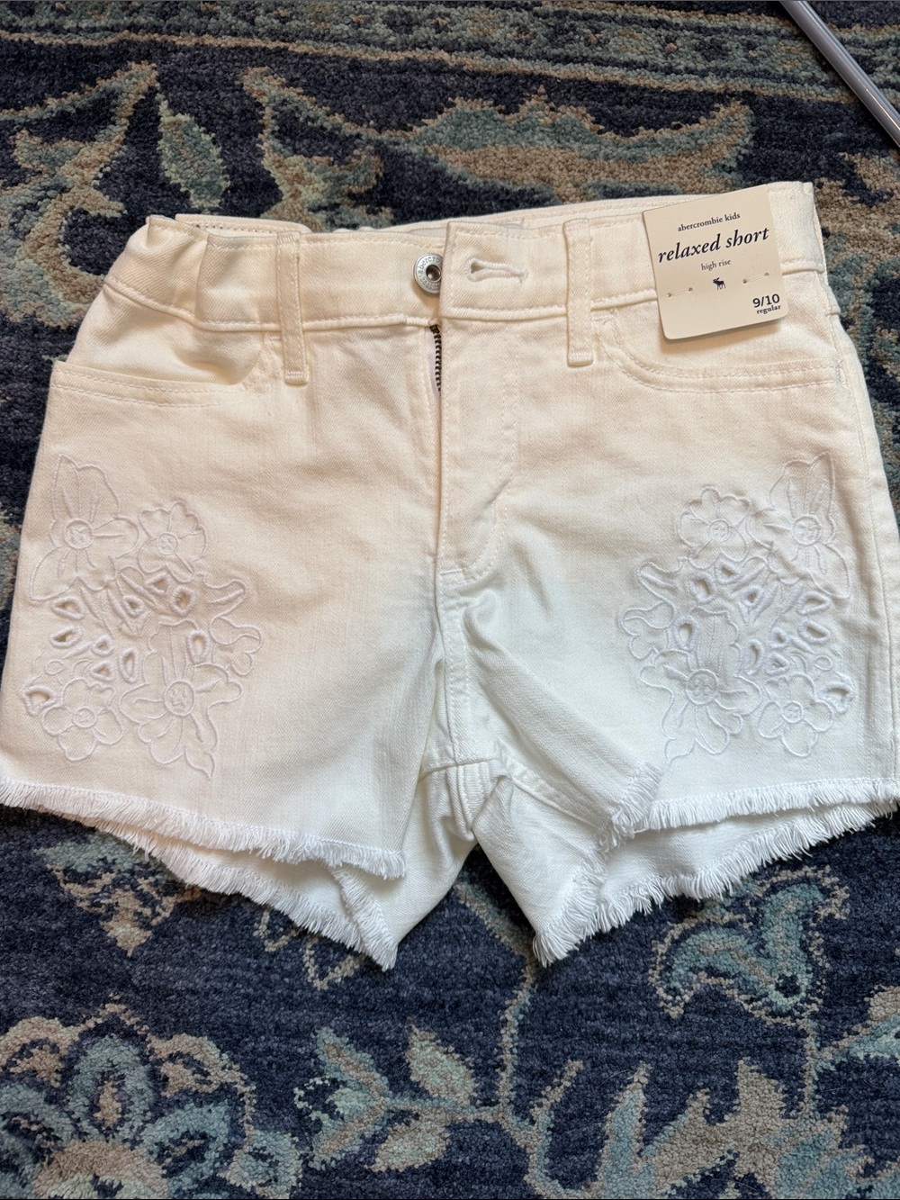 abercrombie kids cream embroidered denim relaxed shorts